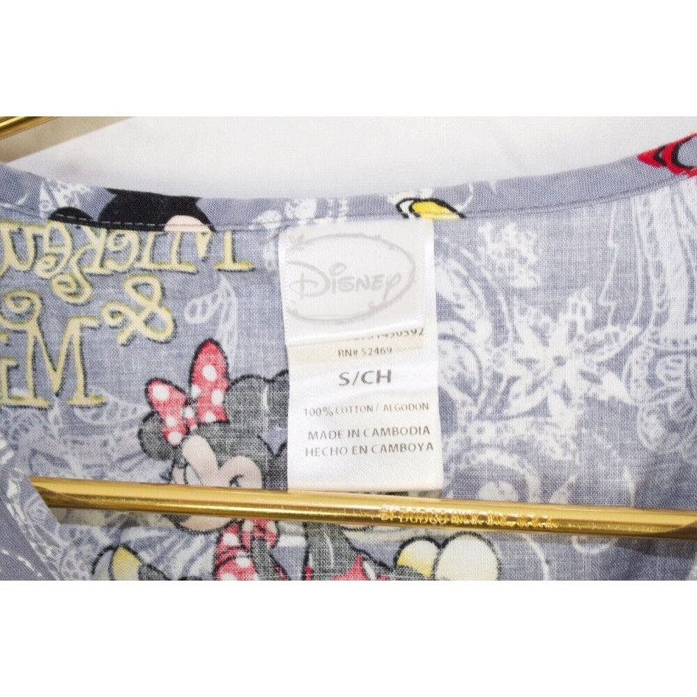 Disney Gray Paisley Minnie Mouse Graphic Cotton Scrub Top Size Small - Picture 7 of 9